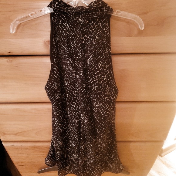 Banana Republic Sleeveless Tie Neck black brown bell bottom top S - Picture 3 of 5